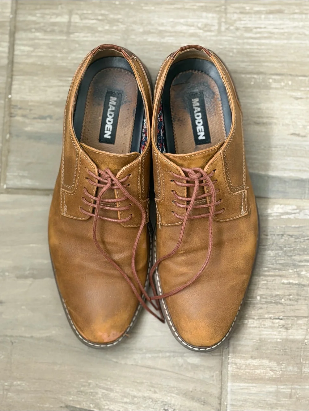 Steve Madden Men's Tan Leather Lace-Up Oxfords